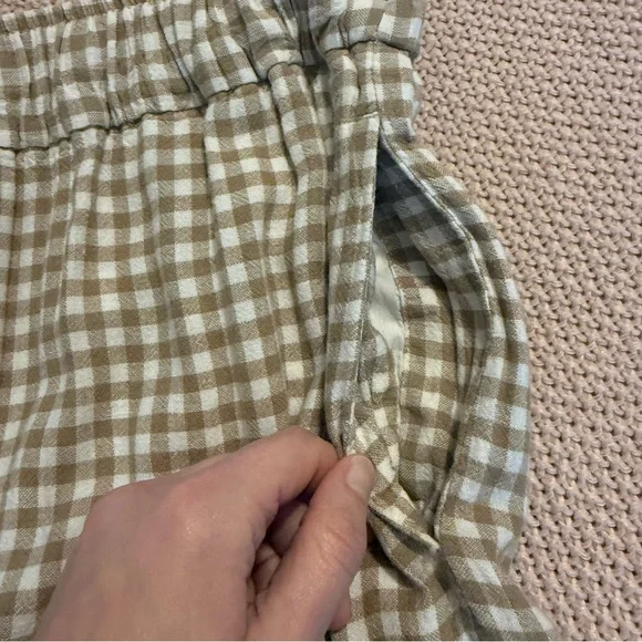 Madewell Gingham Tiered Linen Blend Maxi Skirt Tan Cream XS - Picture 7 of 11